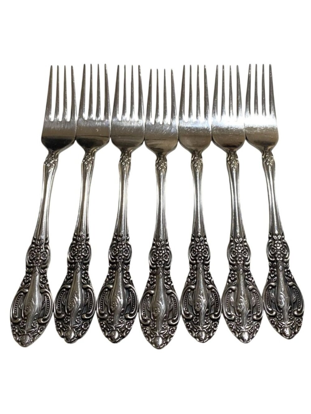 Springtime Stainless Steel Floral Pattern Forks Set Of 7 Vintage Japan 7.75"
